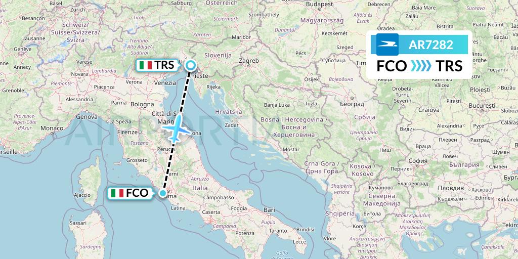 AR7282 Aerolineas Argentinas Flight Map: Rome to Trieste