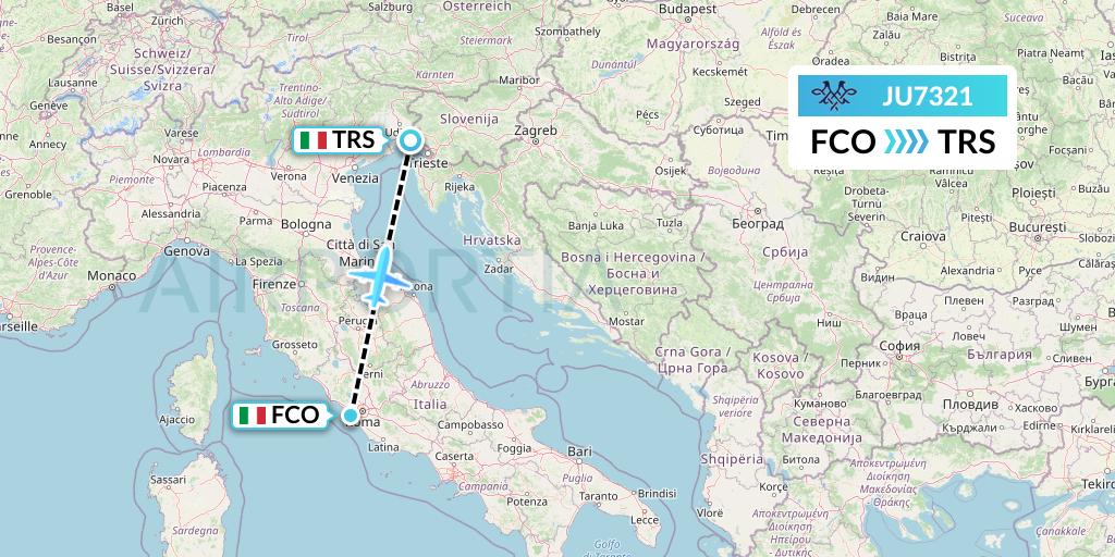 JU7321 AirSERBIA Flight Map: Rome to Trieste