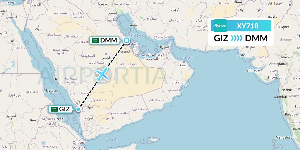 XY718 Flynas Flight Map: Jizan to Dammam