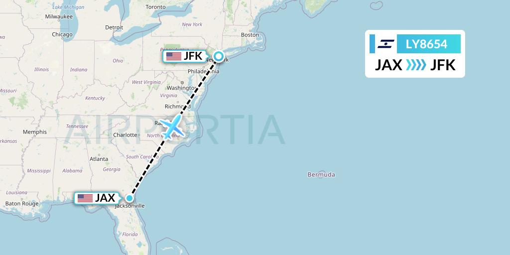 LY8654 El Al Flight Map: Jacksonville to New York