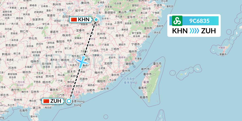 9C6835 Spring Airlines Flight Map: Nanchang to Zhuhai