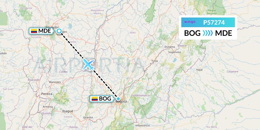P57274 Copa Airlines Colombia Flight Map: Bogota to Medellin