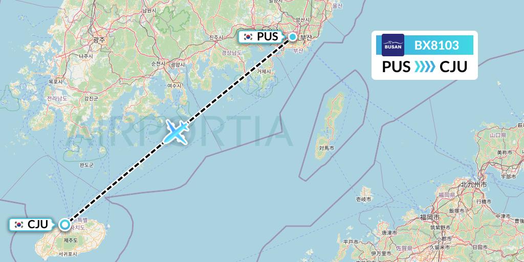 BX8103 Air Busan Flight Map: Busan to Jeju
