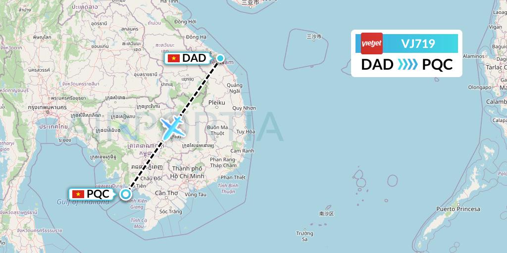 VJ719 VietJet Air Flight Map: Da Nang to Phu Quoc