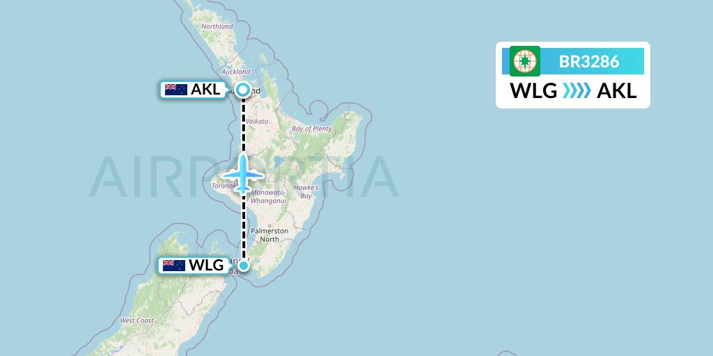 BR3286 EVA Air Flight Map: Wellington to Auckland