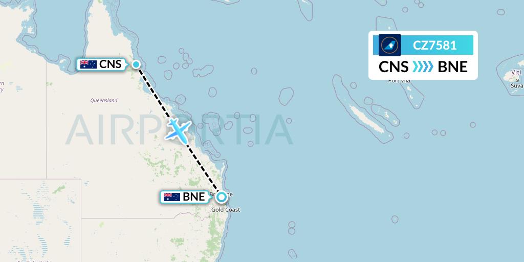 CZ7581 China Southern Airlines Flight Map: Cairns to Brisbane
