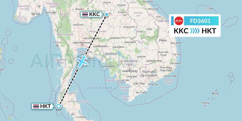 FD3601 Thai AirAsia Flight Map: Khon Kaen to Phuket