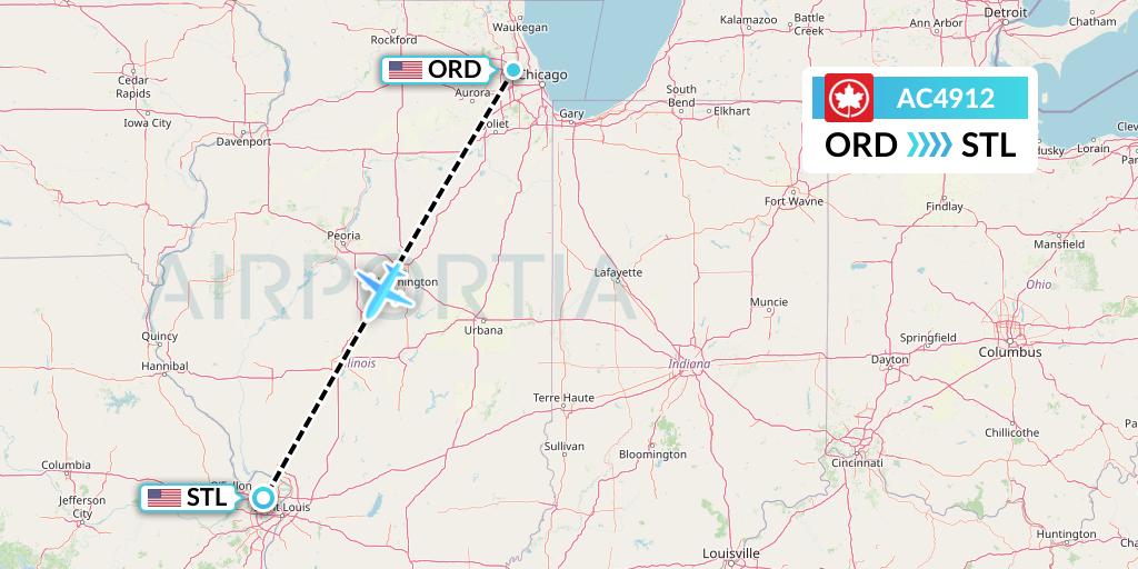AC4912 Air Canada Flight Map: Chicago to St. Louis