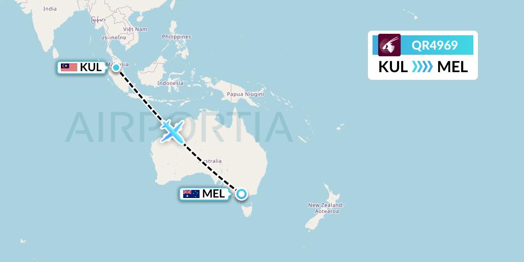 QR4969 Qatar Airways Flight Map: Kuala Lumpur to Melbourne