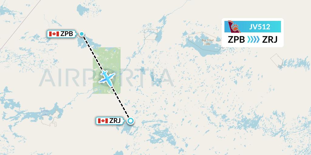 JV512 Bearskin Airlines Flight Map: Sachigo Lake to Round Lake