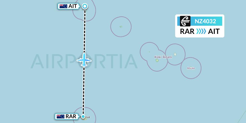NZ4032 Air New Zealand Flight Map: Avarua to Aitutaki