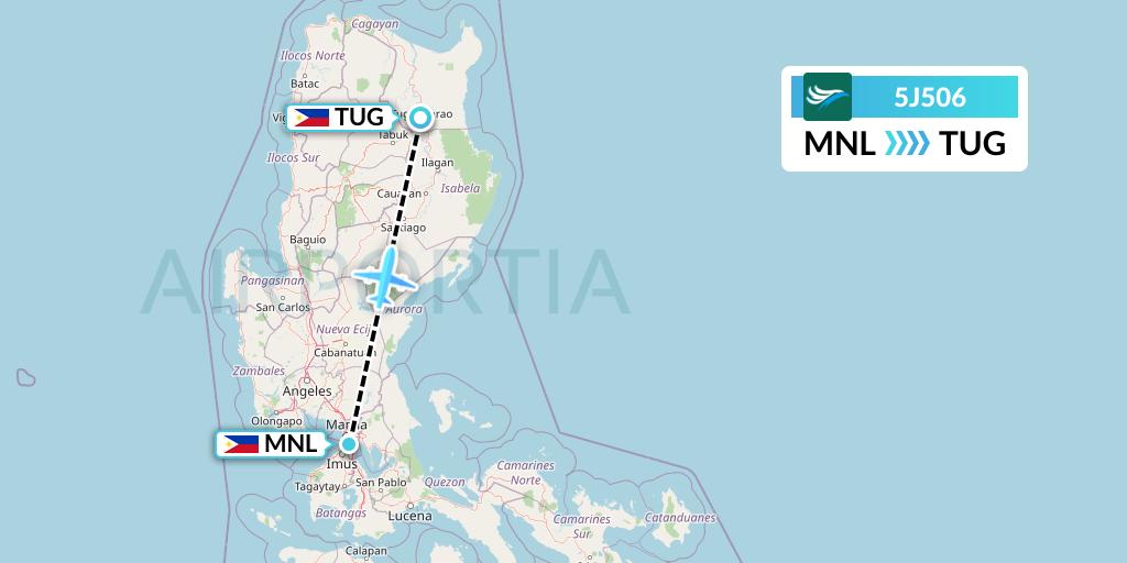5J506 CEBU Pacific Air Flight Map: Manila to Tuguegarao