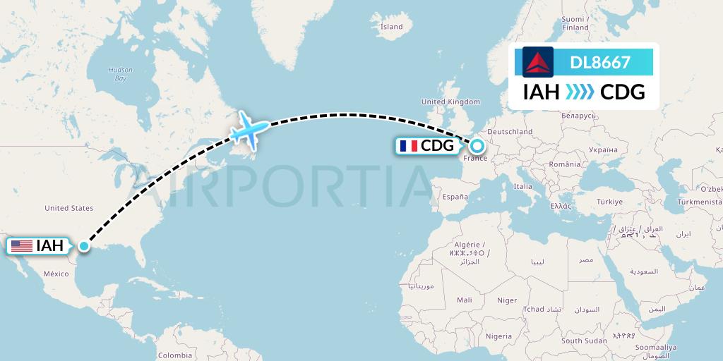 DL8667 Flight Status Delta Air Lines Houston to Paris (DAL8667)