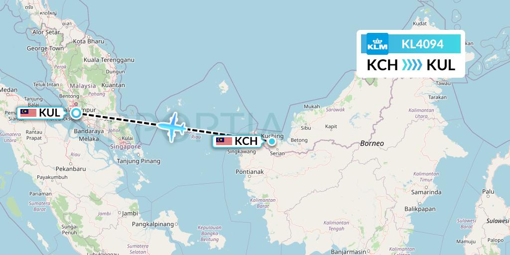 KL4094 KLM Flight Map: Kuching to Kuala Lumpur
