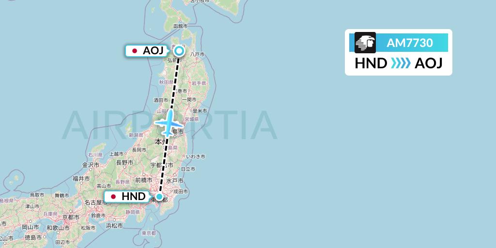 AM7730 Aeromexico Flight Map: Tokyo to Aomori