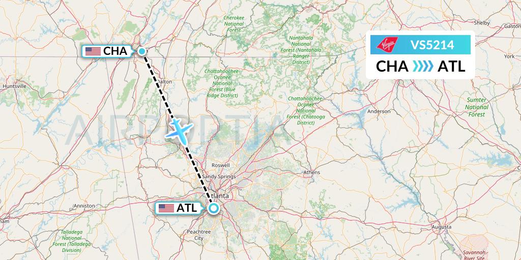 VS5214 Virgin Atlantic Airways Flight Map: Chattanooga to Atlanta