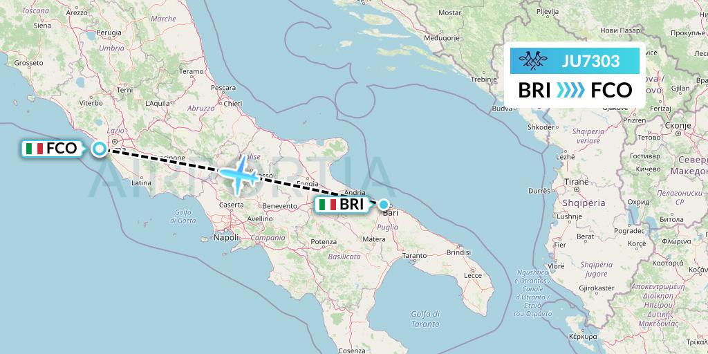 JU7303 AirSERBIA Flight Map: Bari to Rome