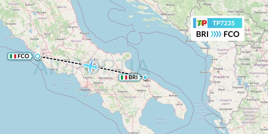 TP7235 TAP Portugal Flight Map: Bari to Rome