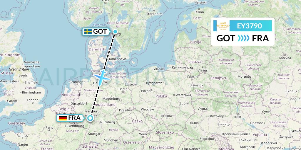 EY3790 Etihad Airways Flight Map: Gothenburg to Frankfurt