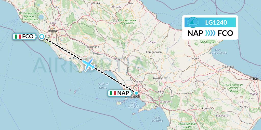 LG1240 Luxair Flight Map: Naples to Rome