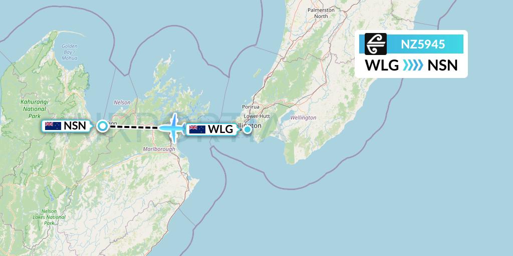 NZ5945 Air New Zealand Flight Map: Wellington to Nelson