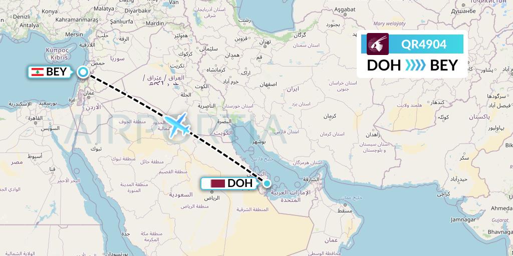 QR4904 Qatar Airways Flight Map: Doha to Beirut