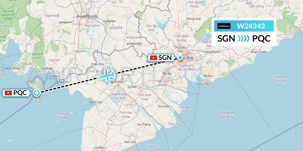 W24343 Flex Flight Flight Map: Ho Chi Minh City to Phu Quoc