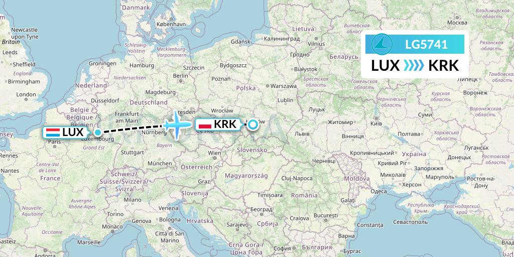 LG5741 Luxair Flight Map: Luxembourg to Krakow