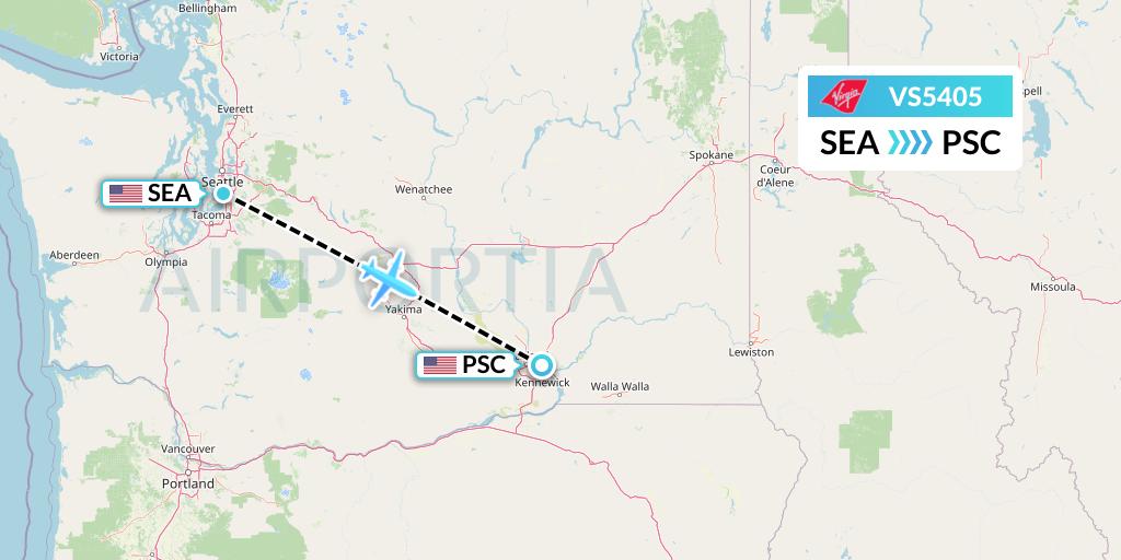VS5405 Virgin Atlantic Airways Flight Map: Seattle to Pasco