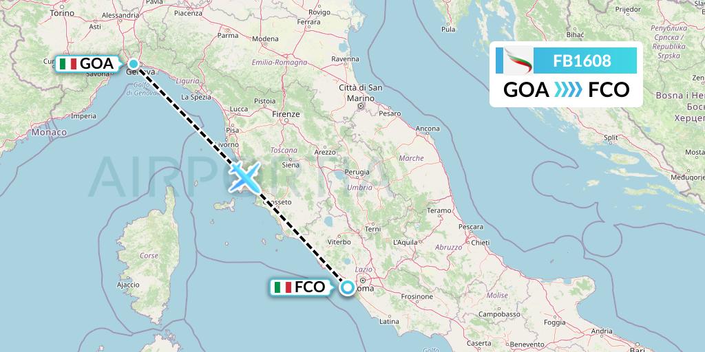 FB1608 Bulgaria Air Flight Map: Genoa to Rome
