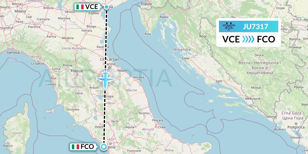 JU7317 AirSERBIA Flight Map: Venice to Rome