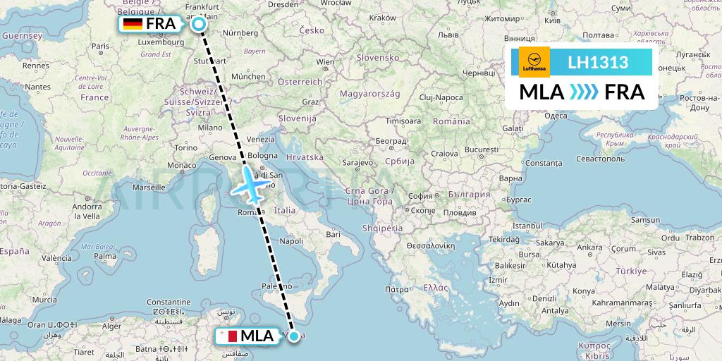LH1313 Lufthansa Flight Map: Malta to Frankfurt