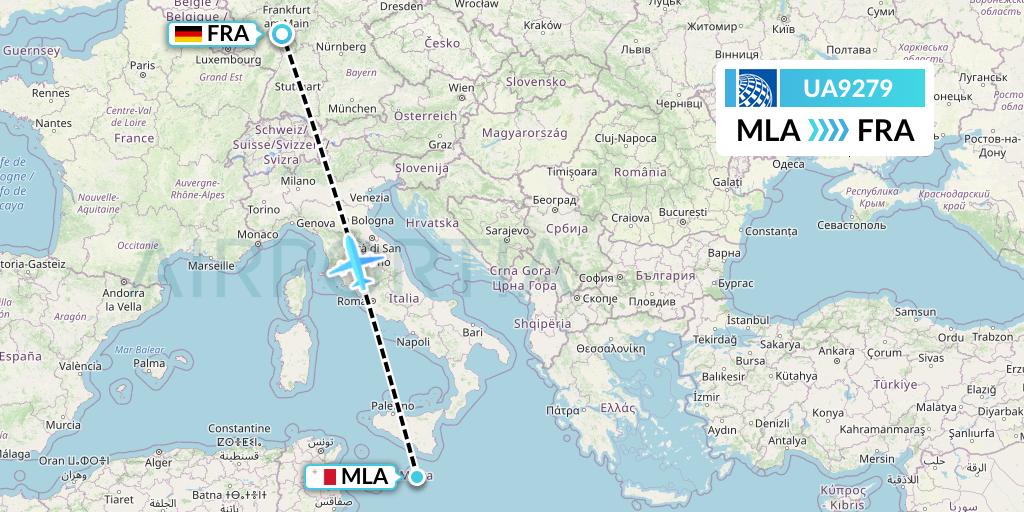 UA9279 United Airlines Flight Map: Malta to Frankfurt