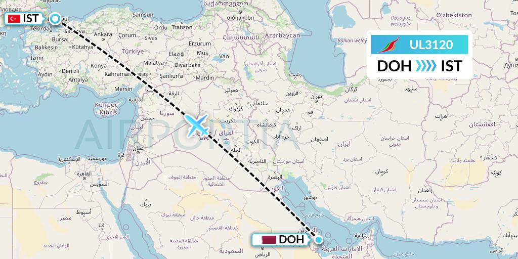 UL3120 SriLankan Airlines Flight Map: Doha to Istanbul