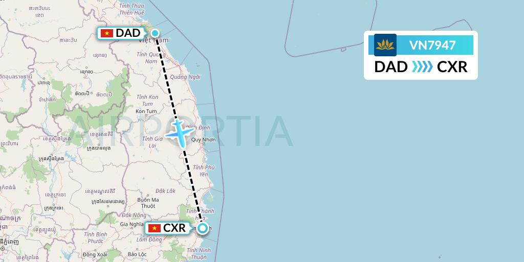 VN7947 Vietnam Airlines Flight Map: Da Nang to Nha Trang