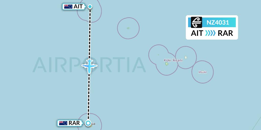 NZ4031 Air New Zealand Flight Map: Aitutaki to Avarua