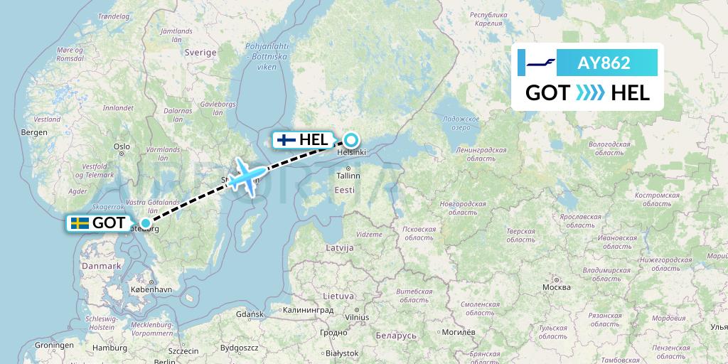 AY862 Finnair Flight Map: Gothenburg to Helsinki