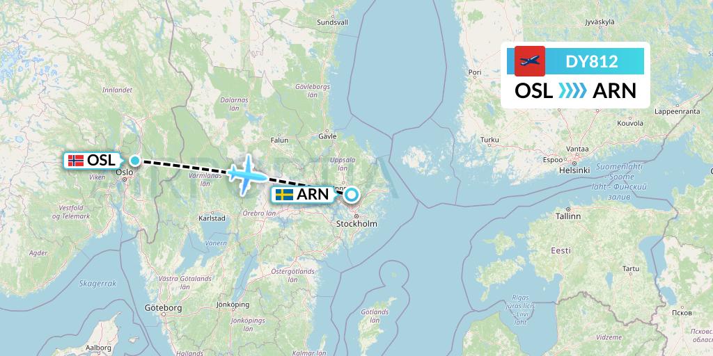 DY812 Norwegian Flight Map: Oslo to Stockholm