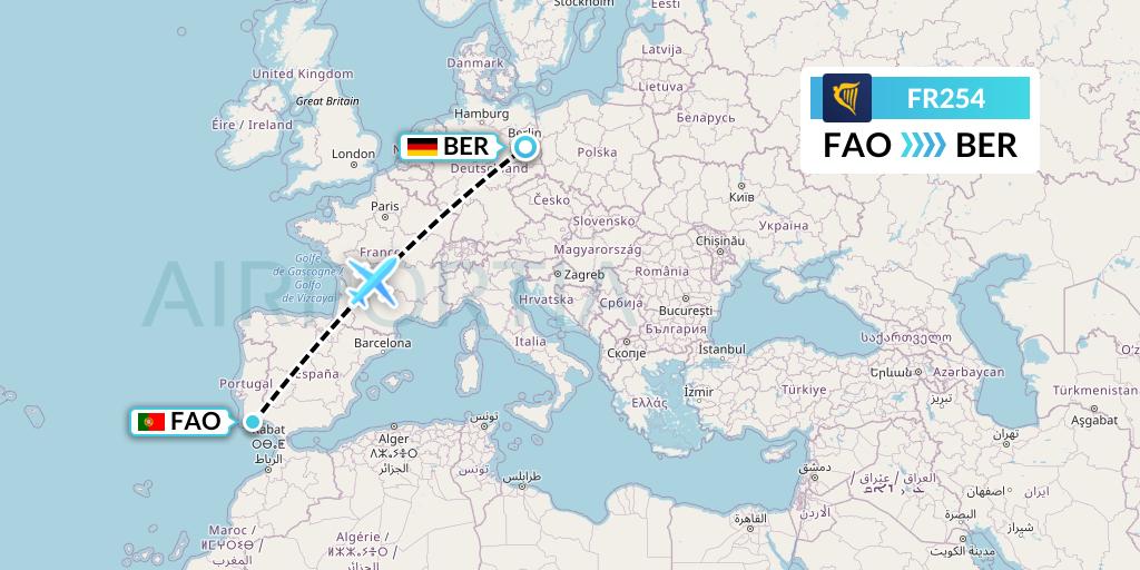 FR254 Ryanair Flight Map: Faro to Berlin