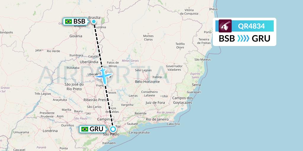 QR4834 Qatar Airways Flight Map: Brasilia to Sao Paulo