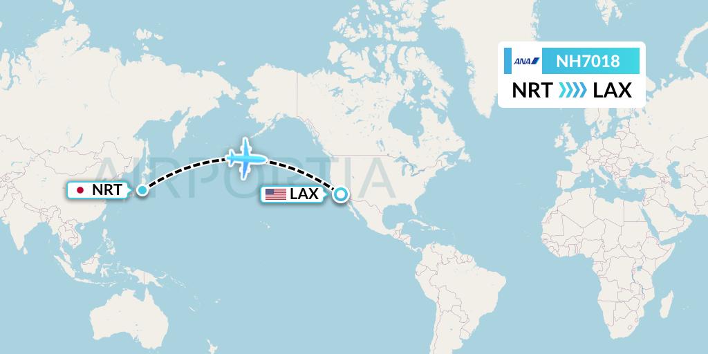 NH7018 All Nippon Airways Flight Map: Tokyo to Los Angeles