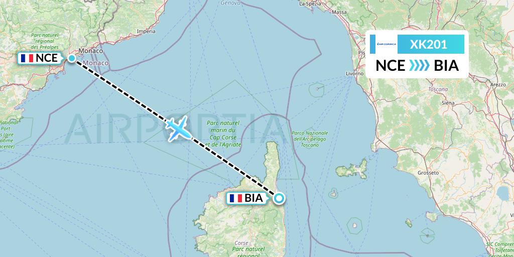 XK201 Air Corsica Flight Map: Nice to Bastia