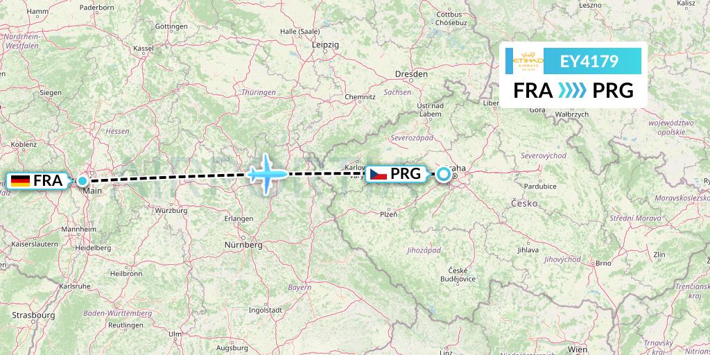 EY4179 Etihad Airways Flight Map: Frankfurt to Prague