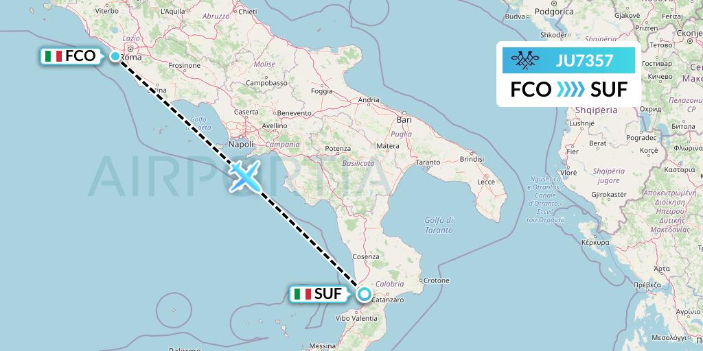 JU7357 AirSERBIA Flight Map: Rome to Lamezia Terme