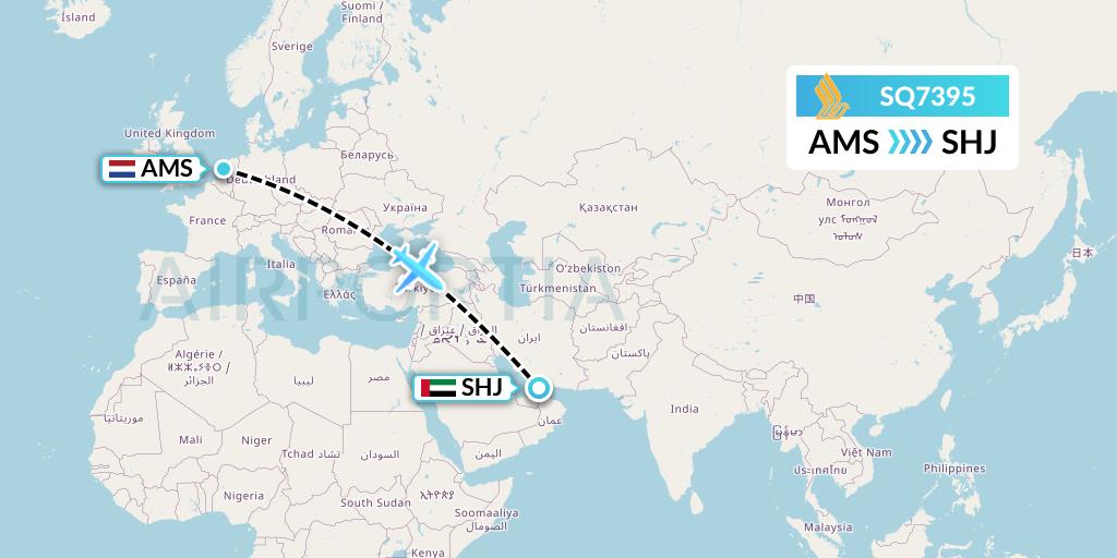 SQ7395 Singapore Airlines Flight Map: Amsterdam to Sharjah