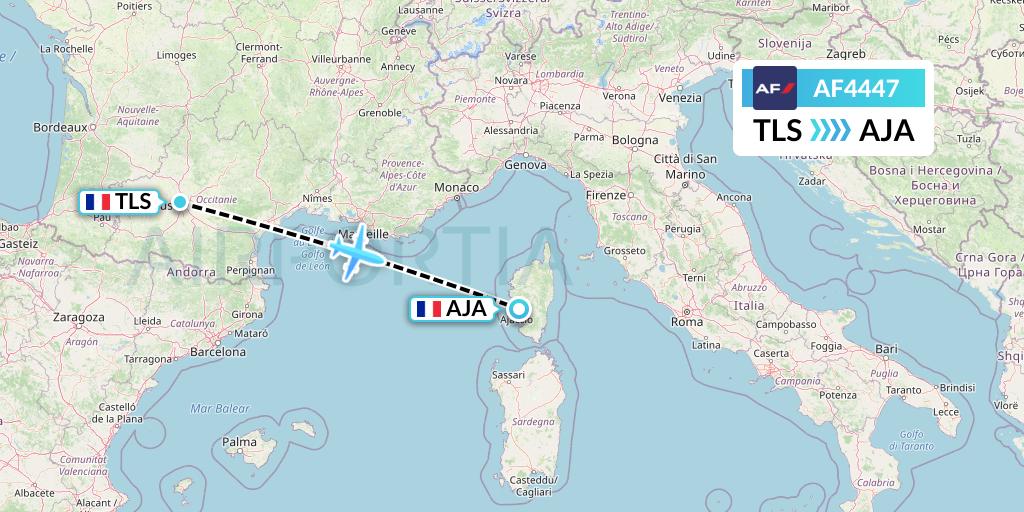 AF4447 Air France Flight Map: Toulouse to Ajaccio