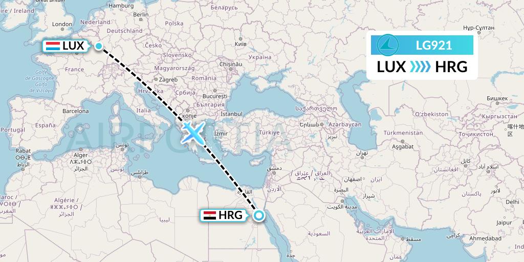 LG921 Luxair Flight Map: Luxembourg to Hurghada