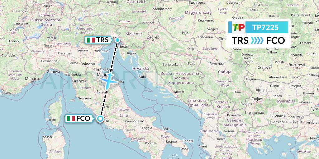 TP7225 TAP Portugal Flight Map: Trieste to Rome