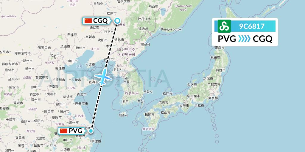 9C6817 Spring Airlines Flight Map: Shanghai to Changchun