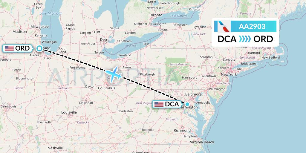 AA2903 American Airlines Flight Map: Washington to Chicago